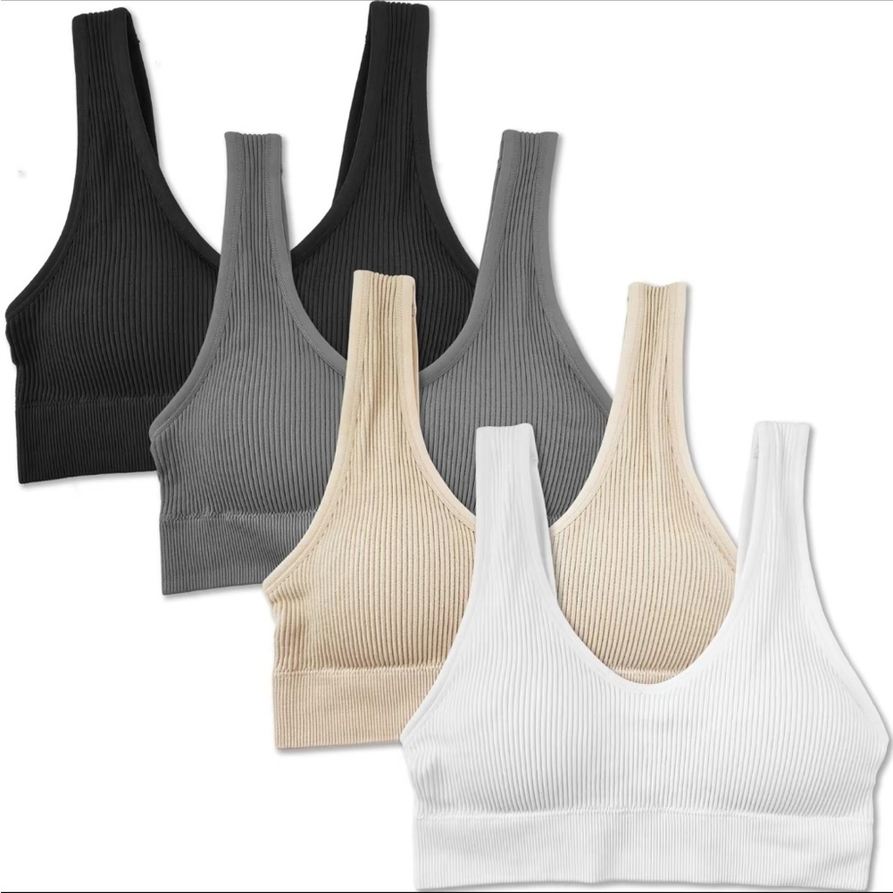 NWT 4 Pack Ribbed Neutral Tones Athletic Padded Ribbed Bras XS